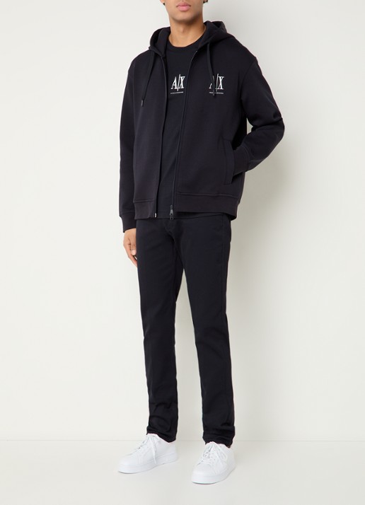 Armani Sweatvest met logoborduring en capuchon - voorkant 5 donkerblauw