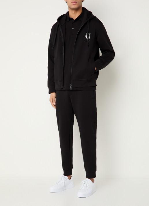 Armani Sweatvest met logoborduring en capuchon - voorkant 5 zwart