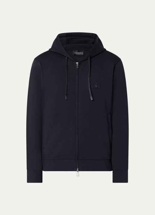 Armani Sweatvest met logoborduring en ritszakken - voorkant 2 donkerblauw
