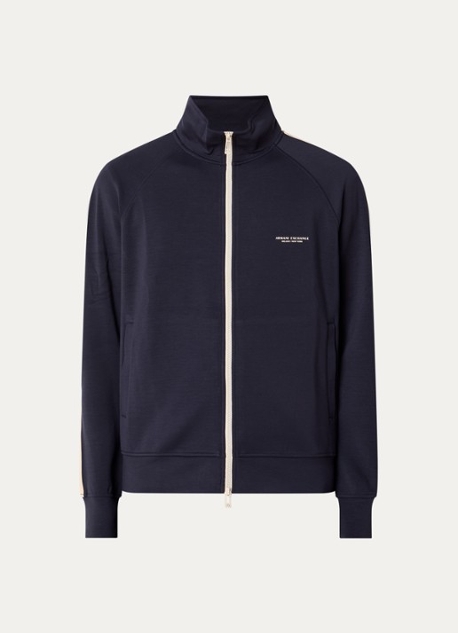 Armani Sweatvest met paspelzakken en 3D logo - voorkant 3 donkerblauw