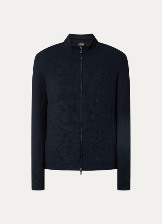 Armani Sweatvest met steekzakken en structuur - voorkant 2 donkerblauw