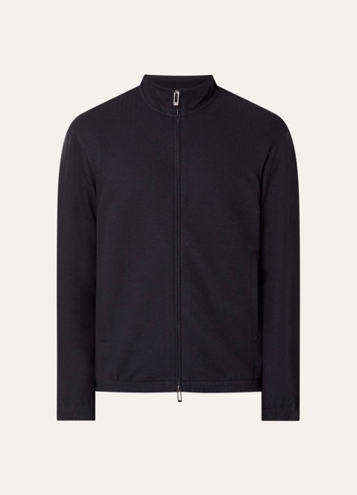 Armani Sweatvest met visgraatdessin en steekzakken - voorkant 2 donkerblauw