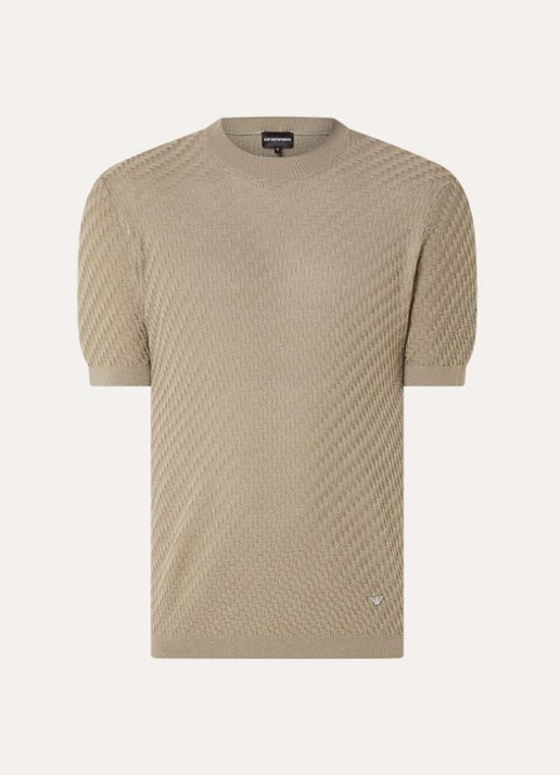 Armani T-shirt in scheerwolblend met structuur - voorkant 3 beige