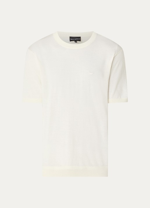 Armani T-shirt in wolblend met logo - voorkant 2 ivoor