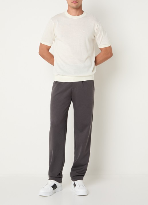 Armani T-shirt in wolblend met logo - voorkant 3 ivoor