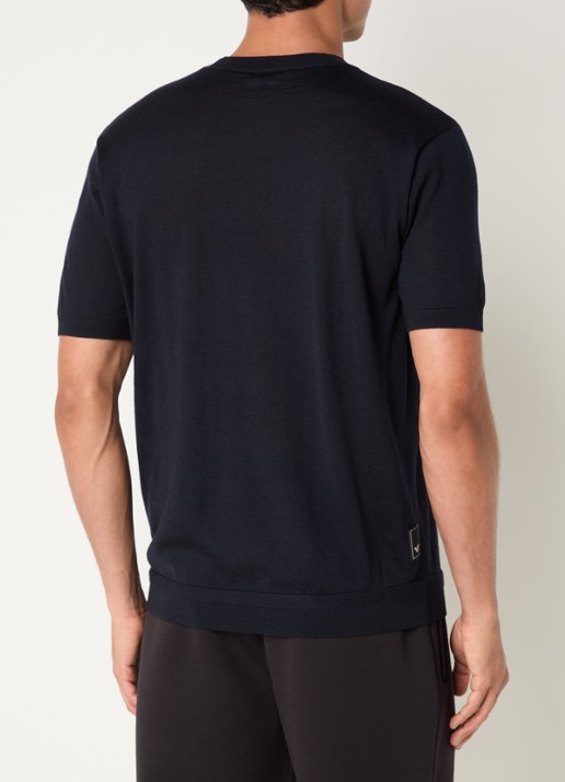 Armani T-shirt in wolblend met logo - achterkant 4 donkerblauw