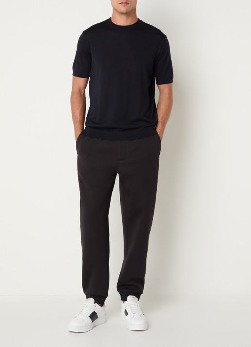 Armani T-shirt in wolblend met logo - voorkant 2 donkerblauw