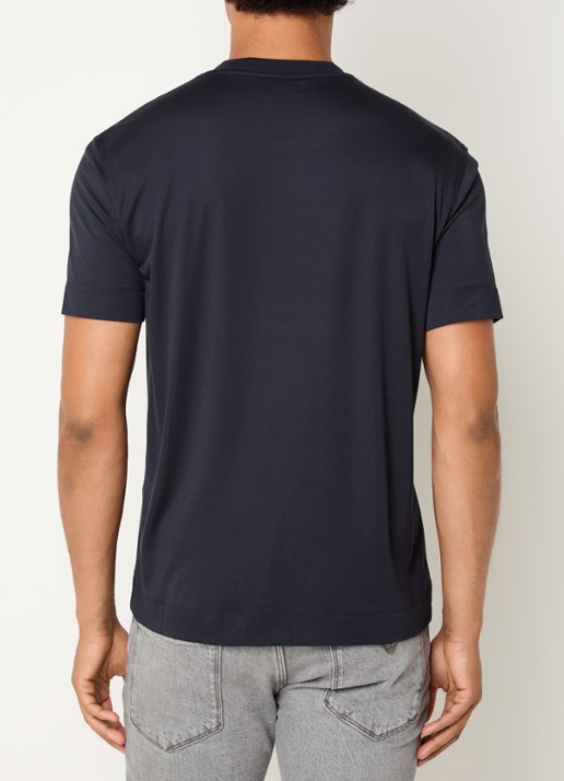 Armani T-shirt in zijdeblend met logoborduring - achterkant donkerblauw