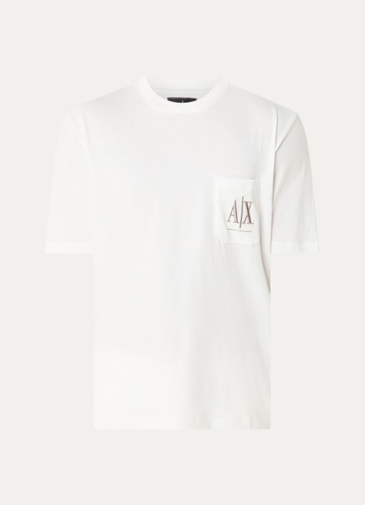 Armani T-shirt met borstzak en logoborduring - voorkant 2 gebroken wit