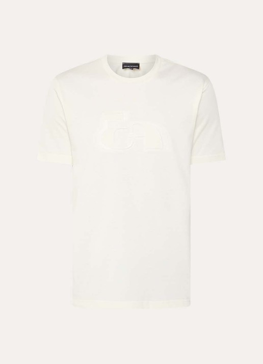 Armani T-shirt met flock logoprint - voorkant 3 gebroken wit