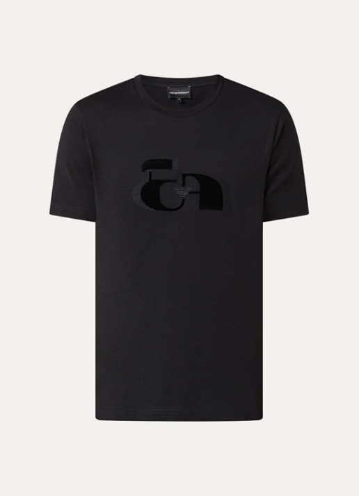 Armani T-shirt met flock logoprint - voorkant 2 zwart