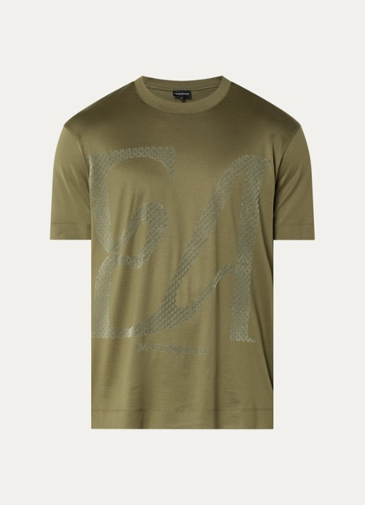 Armani T-shirt met flock logoprint - voorkant 2 bronsgroen