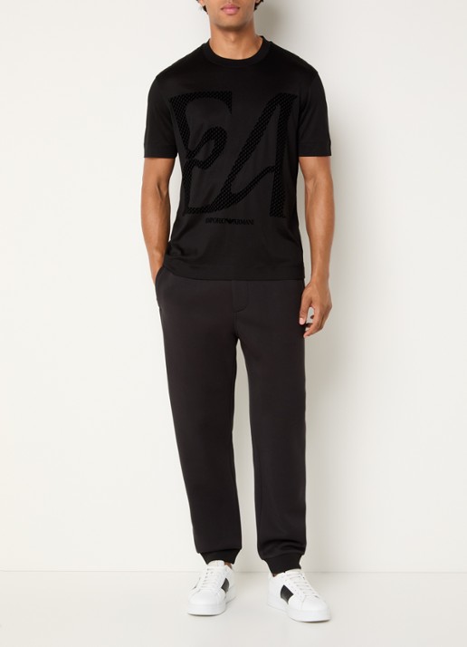 Armani T-shirt met flock logoprint - voorkant 4 zwart