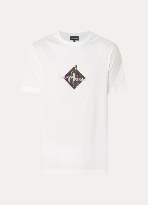 Armani T-shirt met flock logoprint - voorkant wit