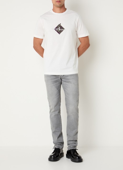 Armani T-shirt met flock logoprint - voorkant 2 wit