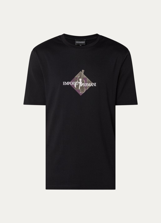 Armani T-shirt met flock logoprint - voorkant 2 zwart