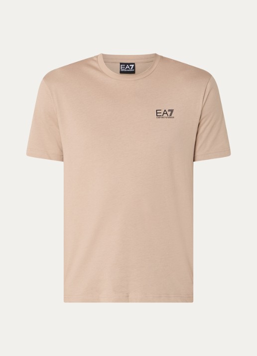 Armani T-shirt met logo- en backprint - voorkant 2 camel