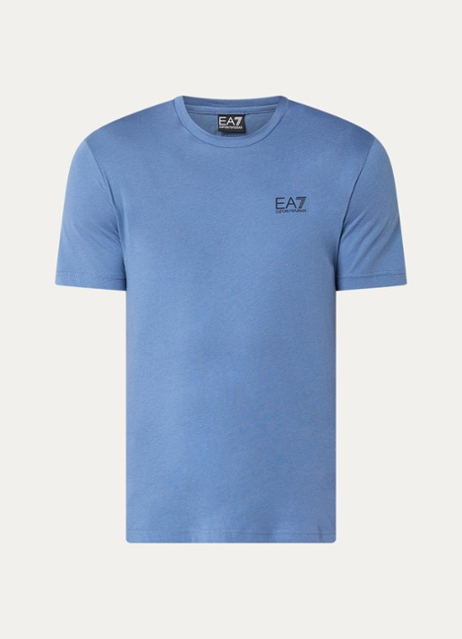 Armani T-shirt met logo- en backprint - voorkant staalblauw