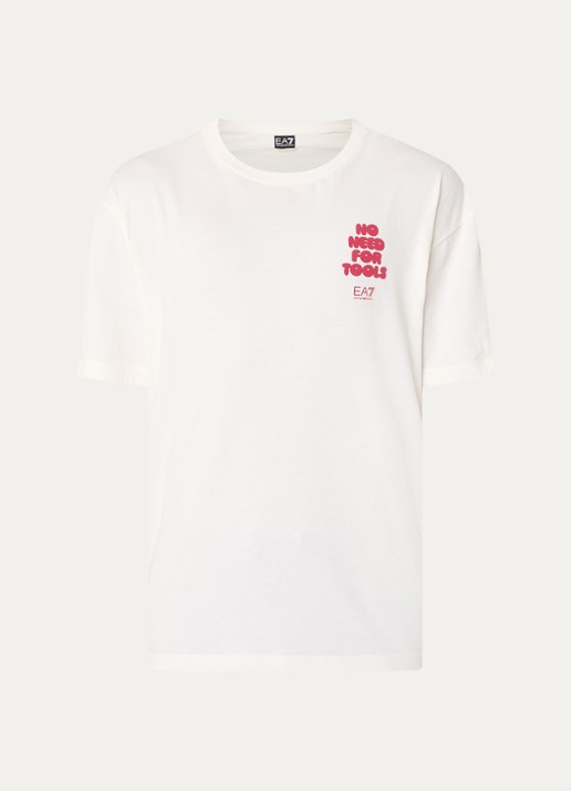 Armani T-shirt met logo- en backprint - voorkant creme