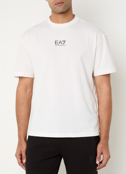 Armani T-shirt met logo- en backprint - achterkant gebroken wit