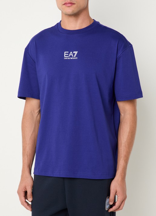 Armani T-shirt met logo- en backprint - achterkant 4 kobaltblauw