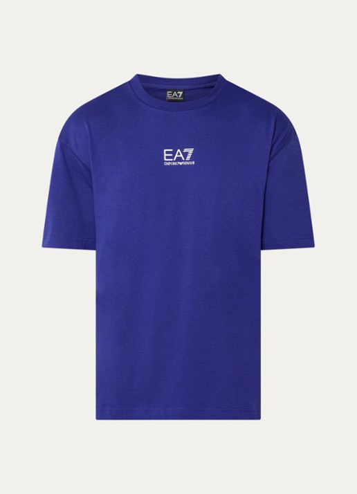 Armani T-shirt met logo- en backprint - voorkant 2 kobaltblauw