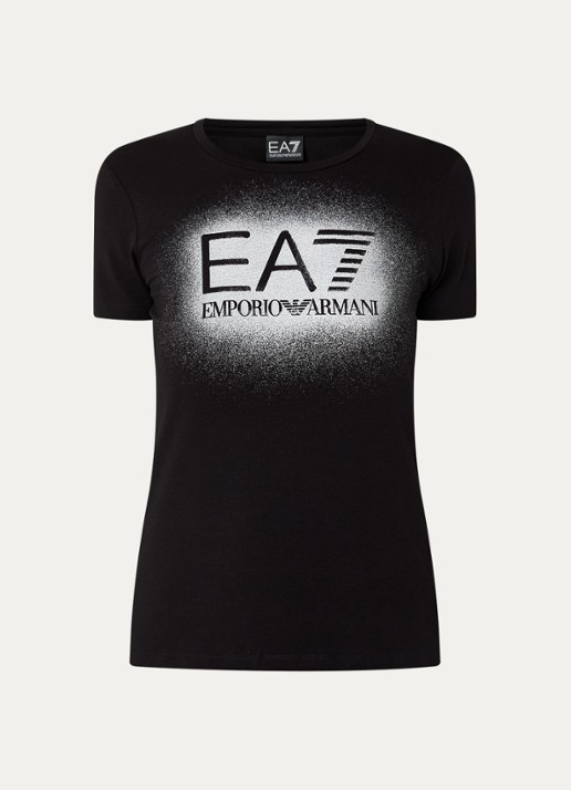 Armani T-shirt met logo en lurex - voorkant 2 diepzwart