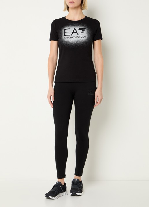 Armani T-shirt met logo en lurex - voorkant 3 diepzwart
