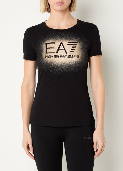 Armani T-shirt met logo en lurex - detail 4 zwart