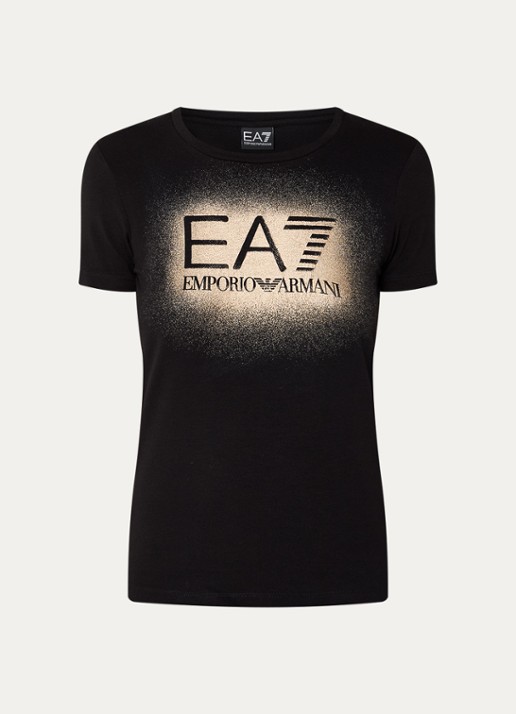 Armani T-shirt met logo en lurex - voorkant zwart