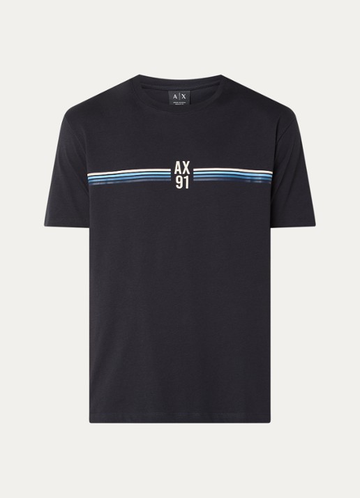 Armani T-shirt met logo en print - voorkant donkerblauw