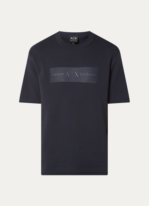 Armani T-shirt met logo en structuur - voorkant donkerblauw