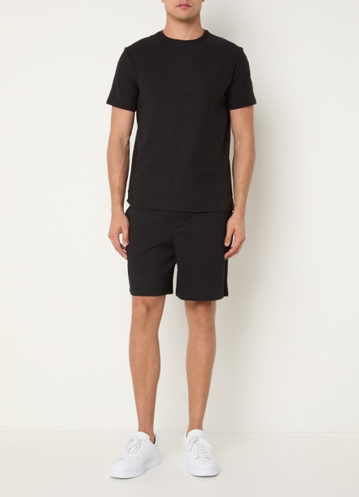Armani T-shirt met logo en structuur - voorkant 2 zwart