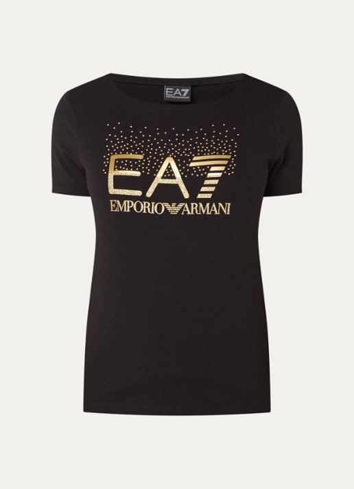 Armani T-shirt met logo en studs - voorkant 2 zwart