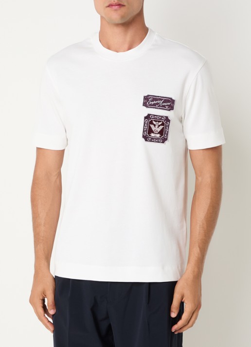 Armani T-shirt met logobordring - detail 3 wit