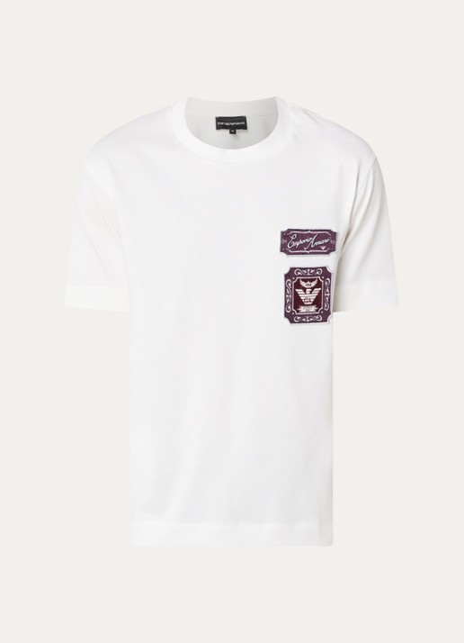 Armani T-shirt met logobordring - voorkant wit