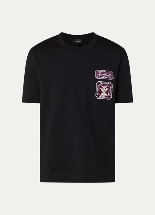 Armani T-shirt met logobordring - voorkant zwart
