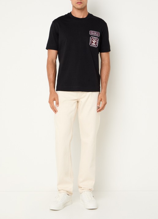 Armani T-shirt met logobordring - voorkant 2 zwart