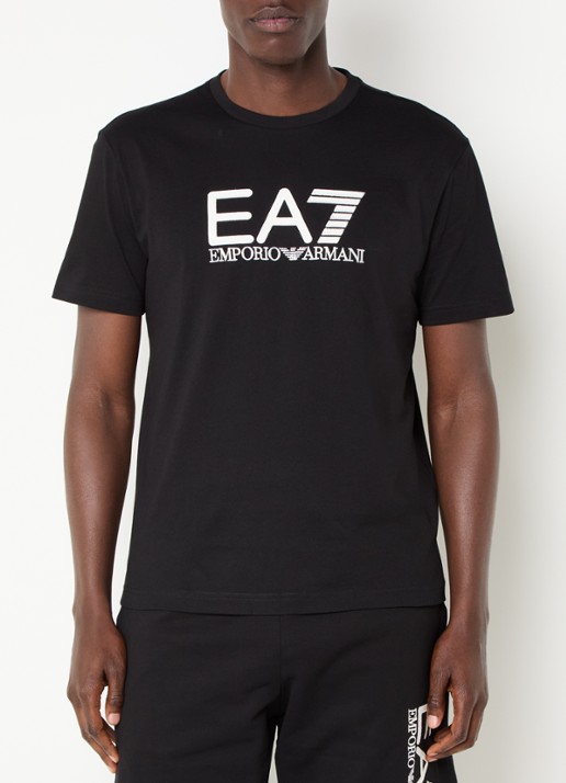 Armani T-shirt met logoborduring - detail 4 zwart