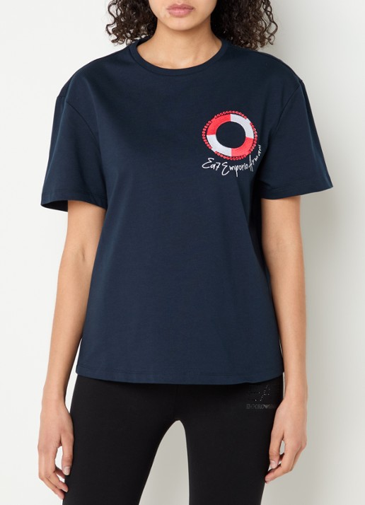 Armani T-shirt met logoborduring - detail 3 donkerblauw