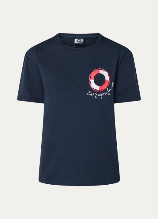 Armani T-shirt met logoborduring - voorkant donkerblauw