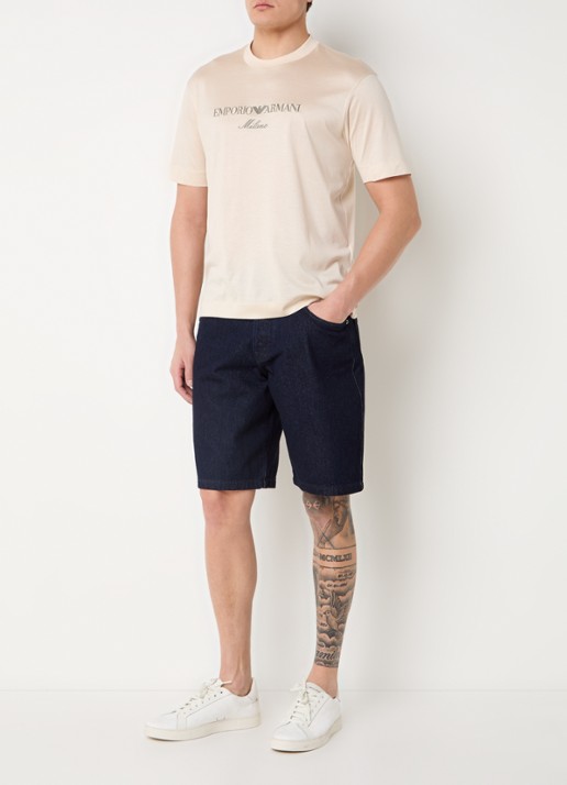 Armani T-shirt  met logoborduring - voorkant 3 creme