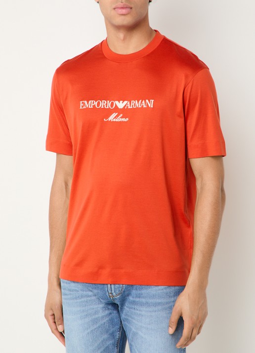 Armani T-shirt  met logoborduring - detail 4 oranjerood