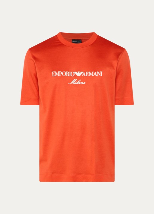 Armani T-shirt  met logoborduring - voorkant oranjerood