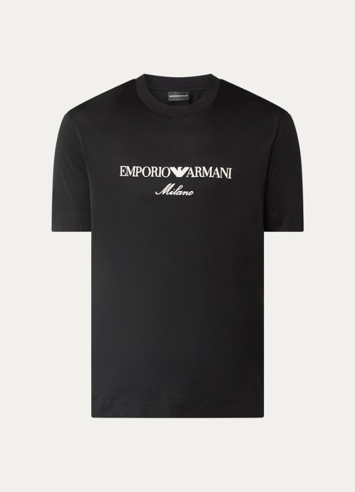 Armani T-shirt  met logoborduring - voorkant 2 zwart
