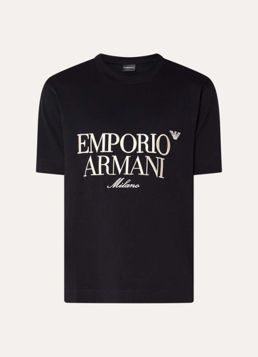 Armani T-shirt met logoborduring - voorkant 2 zwart