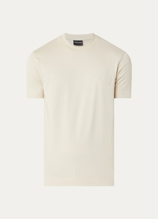 Armani T-shirt met logoborduring - voorkant 3 beige