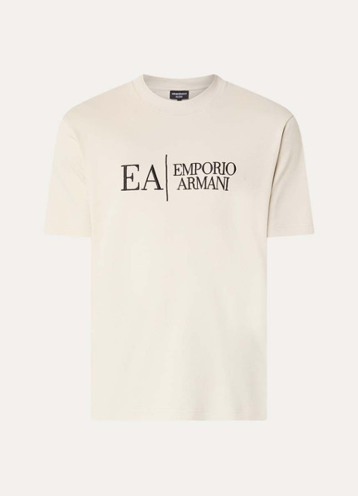 Armani T-shirt met logoborduring - voorkant beige
