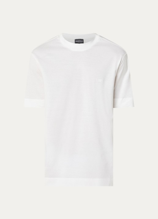 Armani T-shirt met logoborduring - voorkant gebroken wit