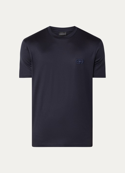 Armani T-shirt met logoborduring - voorkant 2 blauw